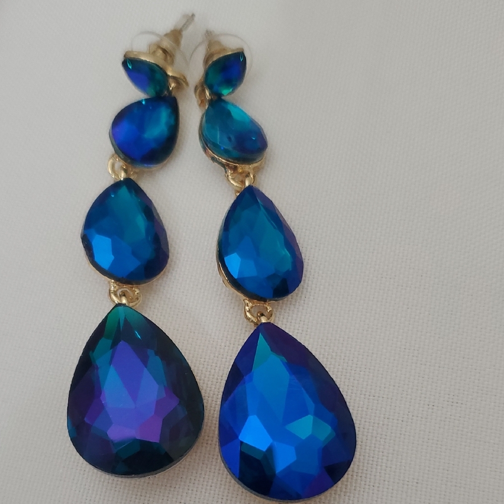 Vibrant Blue and Gold Teardrop Earrings